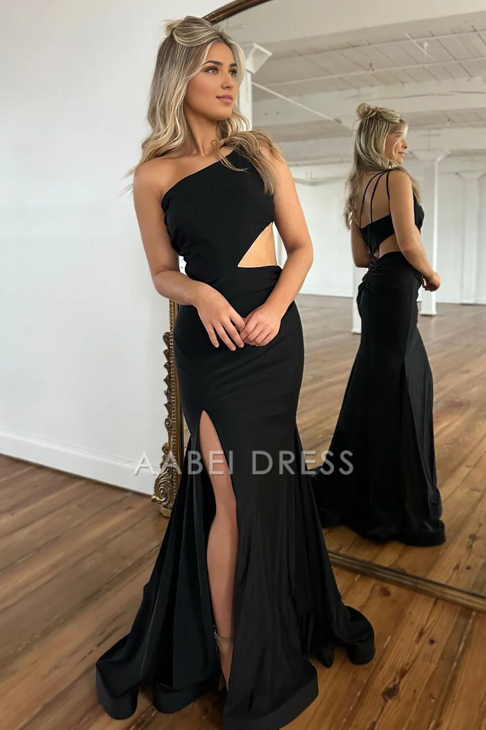 AABEI DRESS Hot Sale Prom Dress Simple One Shoulder Cutout Waist Mermaid Long With Split Elegant Formal Dress