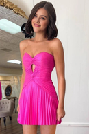 AABEI DRESS New Homecoming Dress A-Line Sweetheart Strapless Pleated Hollow out Empire Sexy Short Prom Dresse