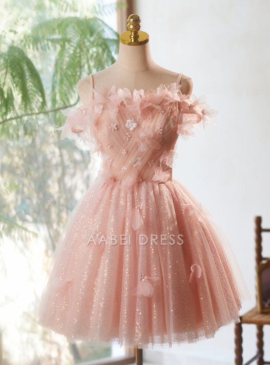 AABEI DRESS New Homecoming Dress Fantastic A-Line Spaghetti Straps Sleeveless 3D Flower Fashion Sweet Short Prom Dresse
