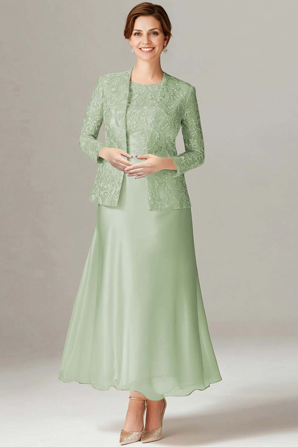 AABEI DRESS Mother Of The Bride Dress A-Line Boat Neck 2-Piece Lace Long Sleeves Fashion Formal Wear Dresses