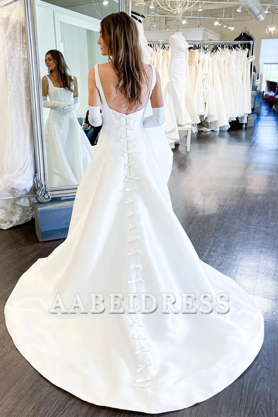 AABEI DRESS High Quality Exquisite Wedding Dress Square Neck A-Line Backless with Bows Formal Dresses