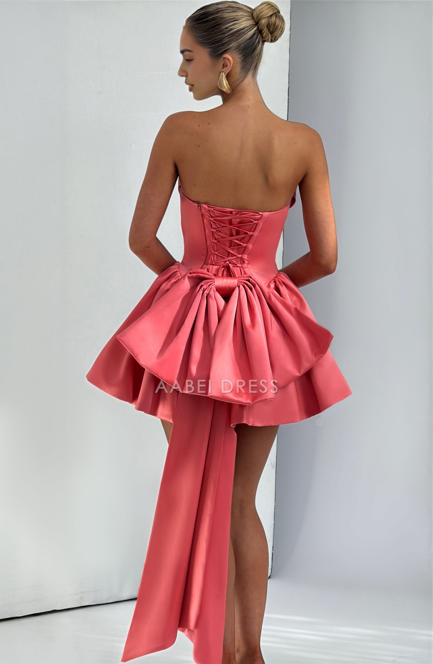 AABEI DRESS Hot Sale Homecoming Dress Exquisite Scooped neckline strapless Pleated Detachable bow Mini Dress Cute Short Prom Dresse