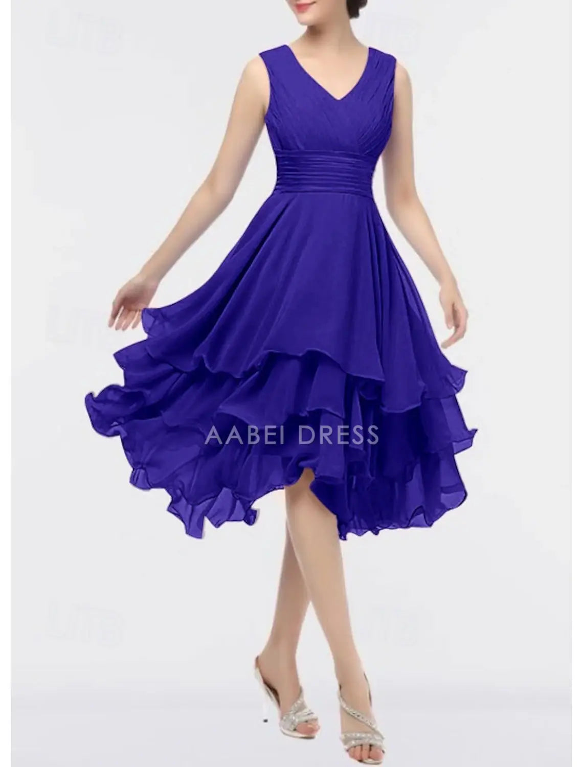 AABEI DRESS New Homecoming Dress A-Line Wedding Guest Dresses Party Dress Asymmetrical Sleeveless V Neck Chiffon with Ruched Tiered Dress Elegant Short Prom Dresses