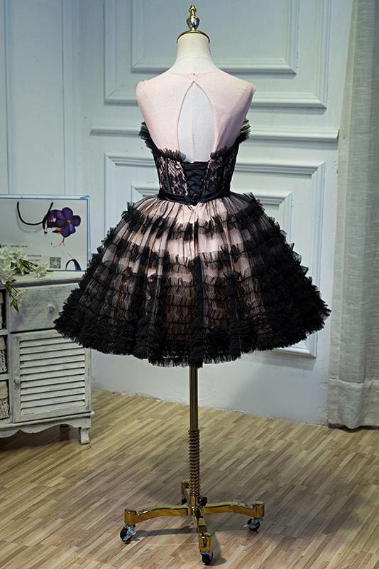 AABEI DRESS Homecoming Dress A Line Sheer Round Neck Tulle Bowknot Pretty Short Formal Dress Prom Dress