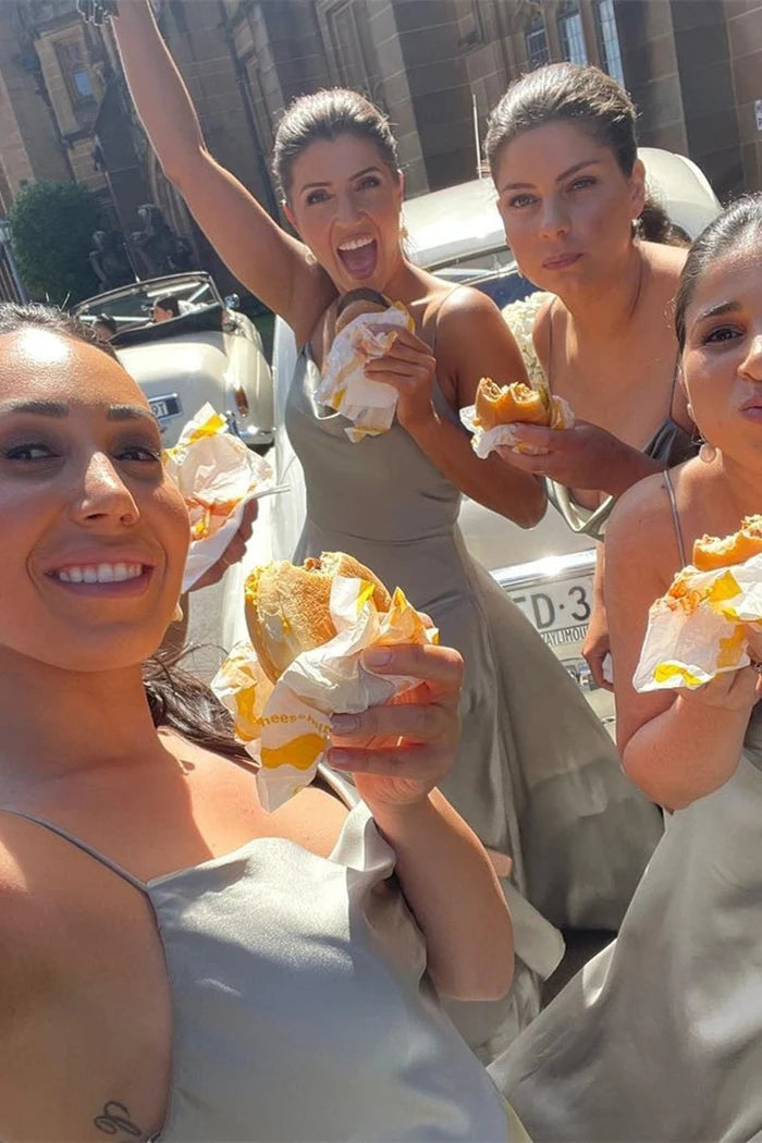 Bridesmaid Dress Straps Cowl Neck Satin Long with Slit