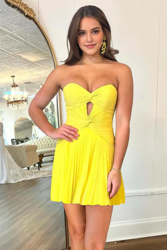 AABEI DRESS New Homecoming Dress Unique A-Line Sweetheart Strapless Pleated Hollow out Empire Sexy Short Prom Dresse