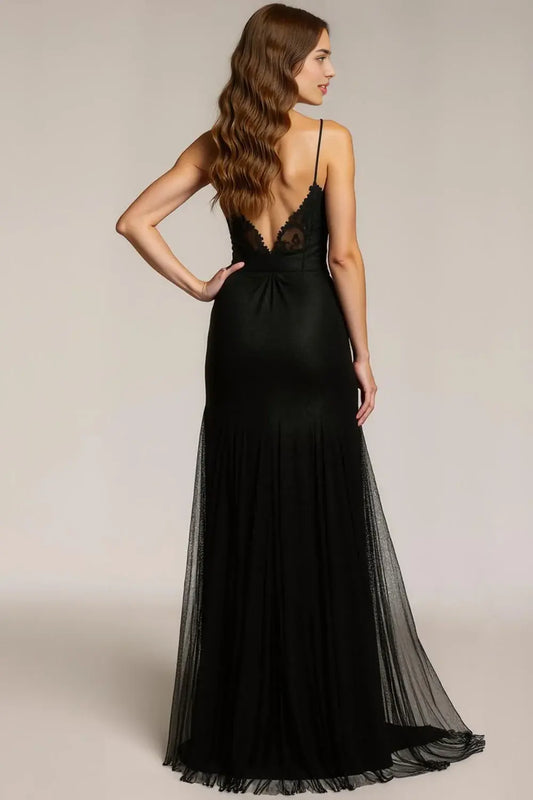 Sparkly Black Mermaid Spaghetti Straps Deep V Neck Backless Beading with Side Fork Fashion Long Formal Dress Hot Sale Evening Dresses