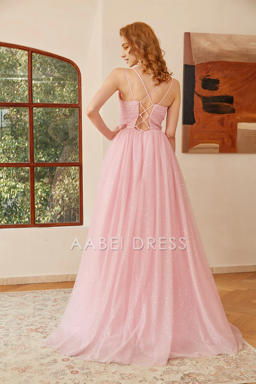 AABEI DRESS Hot Sale Prom Dress Exquisite Glitter Sweetheart Spaghetti Strap Lace-Up Ruched Backless Long Formal Dress