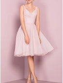 AABEI DRESS New Homecoming Dress A-Line V Neck Cocktail Dresses Graduation Knee Length Sleeveless Tulle with Pleats Elegant Short Prom Dresse