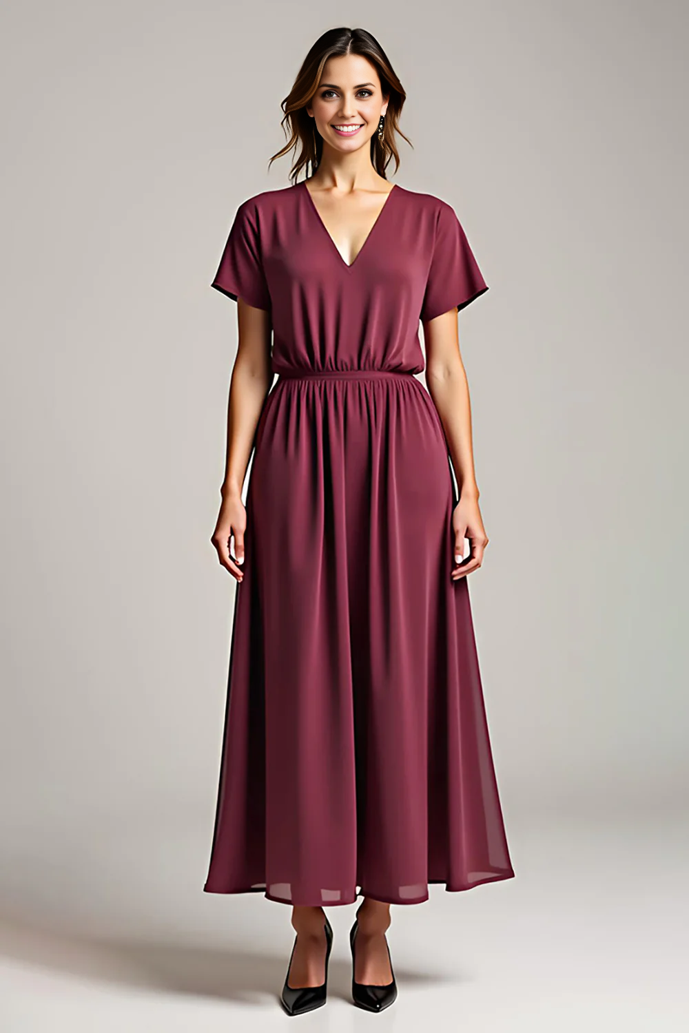 AABEI DRESS Mother Of The Bride Dress Chiffon A Line V Neck Short Sleeve Simple Long Formal Wear Dresse