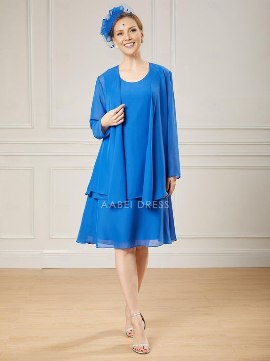 AABEI DRESS Wedding Guest Dress Elegant A-Line Jewel Neck Sleeveless Two Piece Beach Knee Length Ruffles Solid Color Mother of the Bride Dress
