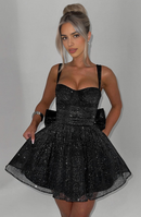 AABEI DRESS Hot Sale Homecoming Dress Black Sparkle A Line Spaghetti Strap Bow Back Mini Dress Charming Short Prom Dresse