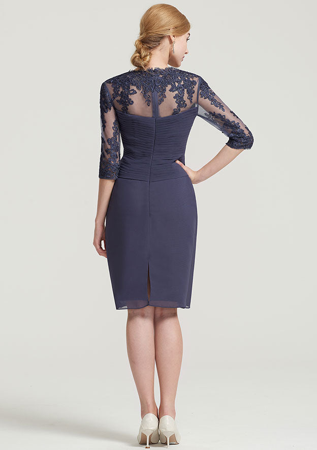 Vintage Exquisite Wedding Guest Dresses Chiffon Sheath/Column Sweetheart Neckline Lace Appliqued 3/4 Sleeve Pleated Beading With Jacket Two-Piece Knee-Length Bargain Mother of the Bride Dress
