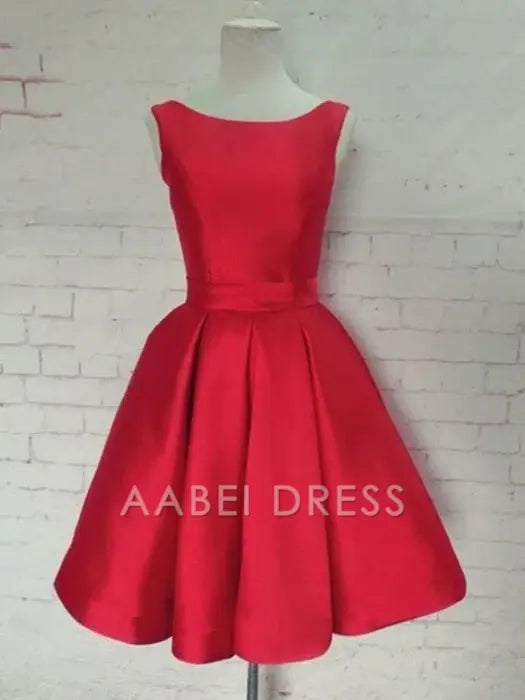 AABEI DRESS New Homecoming Dress Elegant A-Line Satin Scoop Sleeveless Party Dress With Belt Short Prom Dress