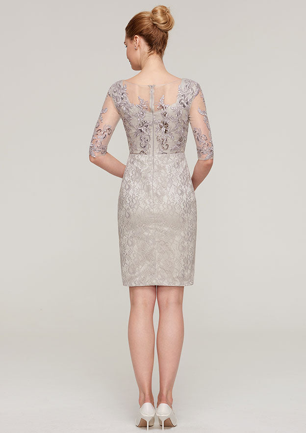 Exquisite Wedding Guest Dresses Sheath/Column Boat Neck Half Sleeve With Sequins Lace Appliqued Knee-Length Bargain Mother of the Bride Dress