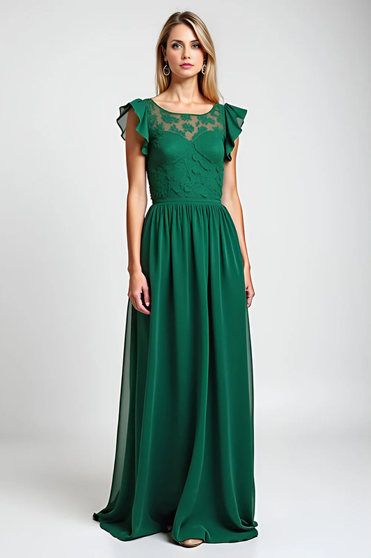 AABEI DRESS Mother Of The Bride Dress Scoop Chiffon Flowing Sleeves Lace Elegant Retro Long Formal Wear Dresse