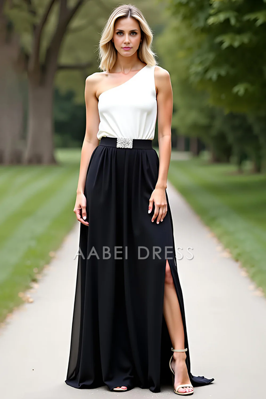 AABEI DRESS Mother Of The Bride Dress Fashion One Shoulder Color Block A Line Side Fork Long Formal Wear Dresse