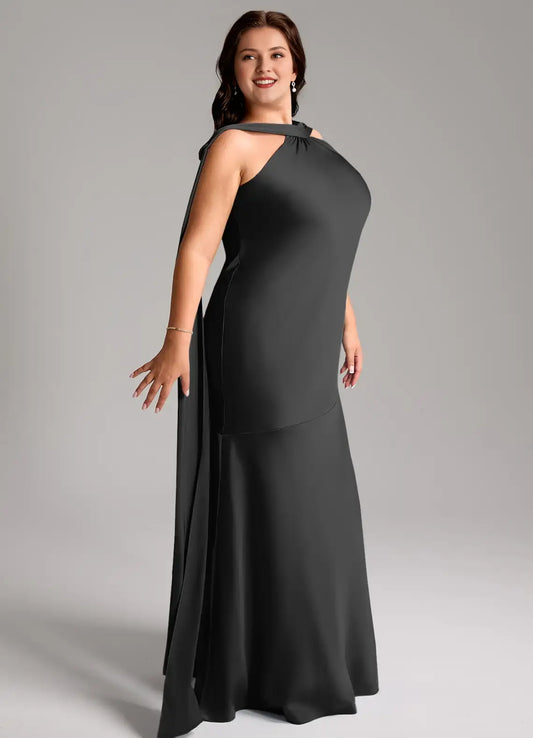 Wedding Guests Dresses Elegant Black Mermaid Halter Cape Sleeveless Side Slit Floor-Length Charming Plus Size Formal Dress Discount Hot Sale Prom Dress