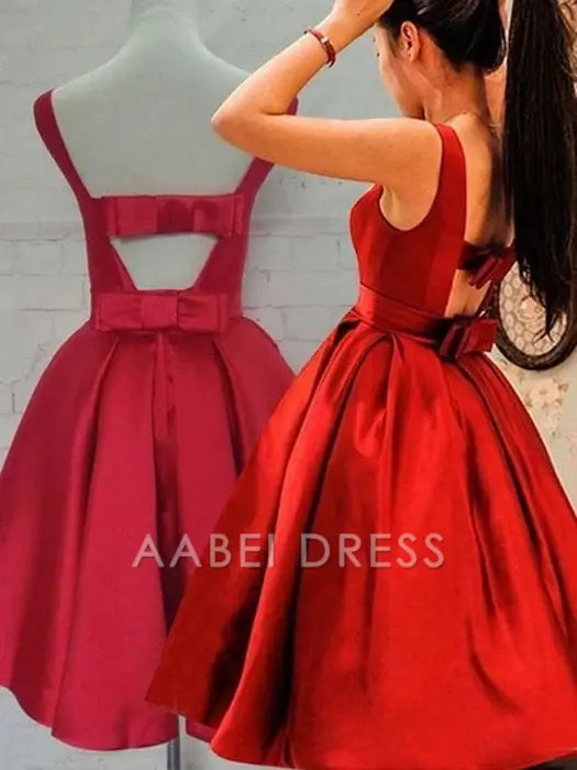 AABEI DRESS New Homecoming Dress Elegant A-Line Satin Scoop Sleeveless Party Dress With Belt Short Prom Dress