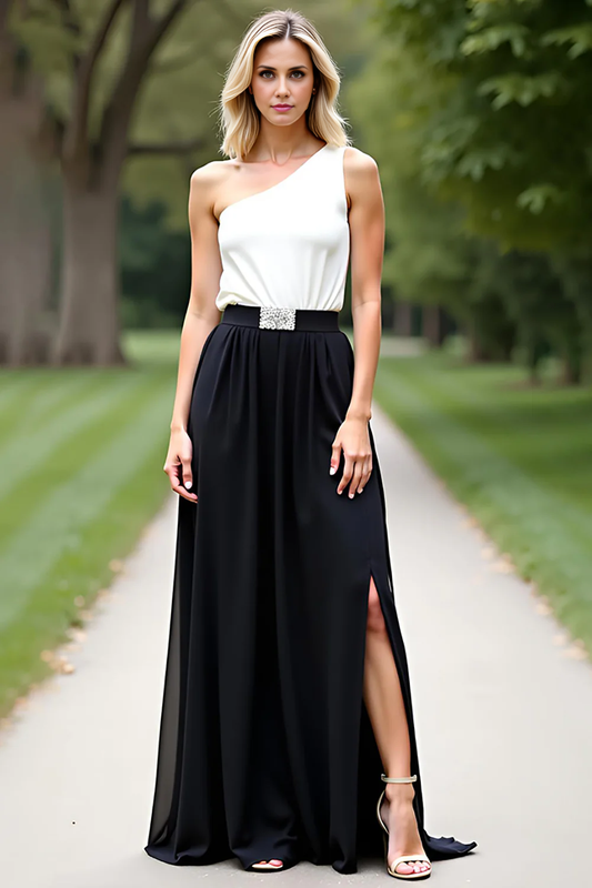 AABEI DRESS Mother Of The Bride Dress Fashion One Shoulder Color Block A Line Side Fork Long Formal Wear Dresse