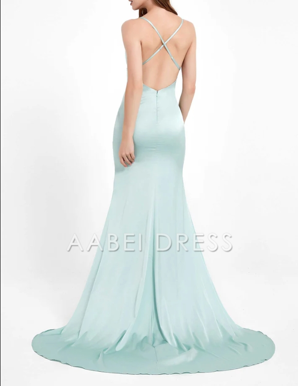 AABEI DRESS Charming Mermaid Cowl Neck Spaghetti Straps Open Back Elegant Satin Dress Simple Evening Dress