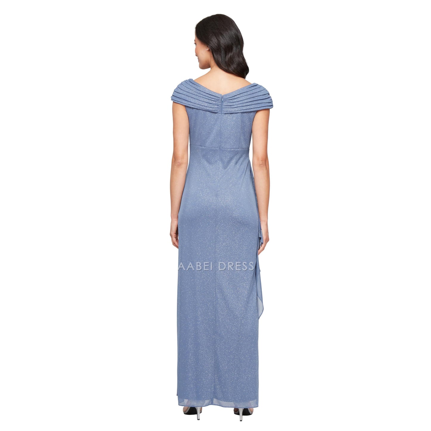 AABEI DRESS High Quality Mother of The Bride Dress Women's Long L-Neck Glitter Mesh with Ruched Neckline Elegant Unique Dresses Formal Dresses