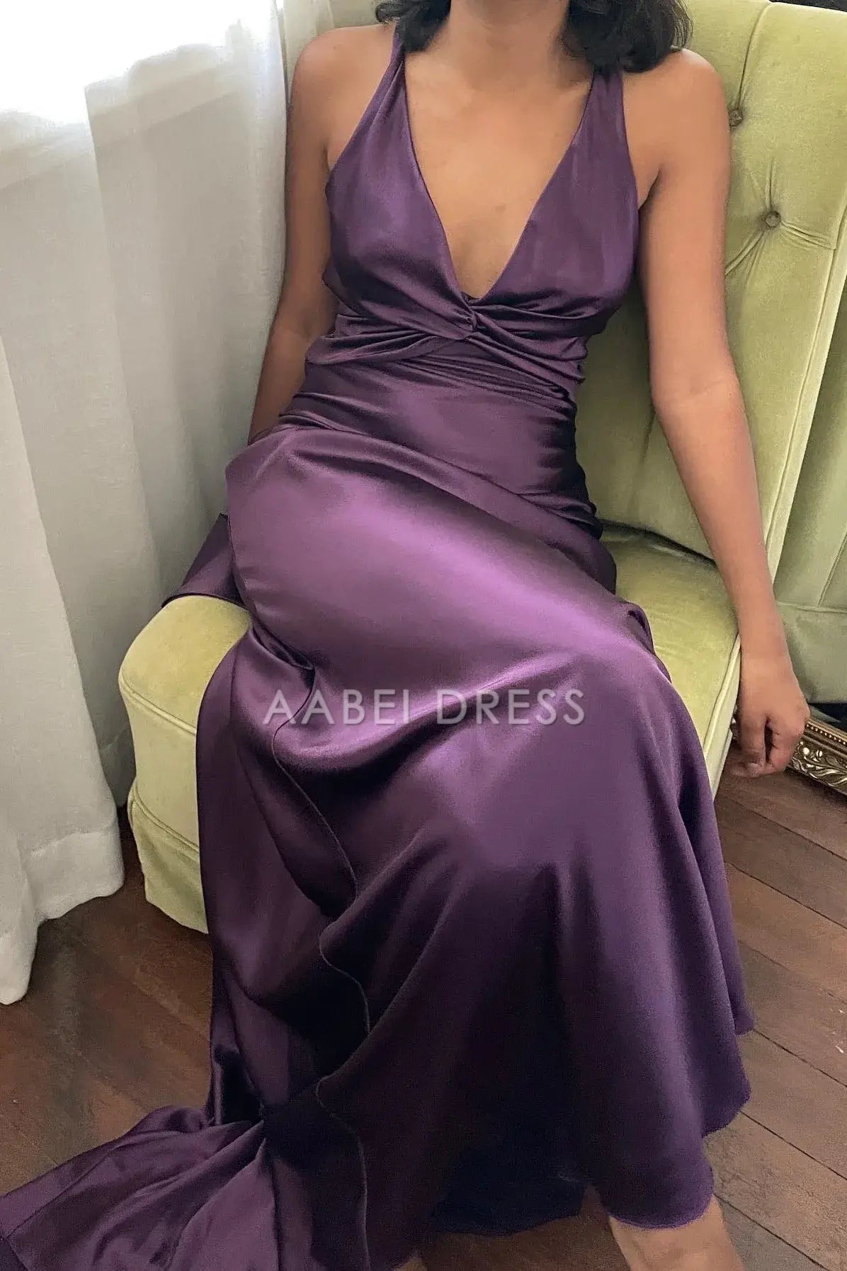 AABEI DRESS Prom Dress Chic Sheath Halter Neck Backless Bowknot Long Elegant Formal Dress