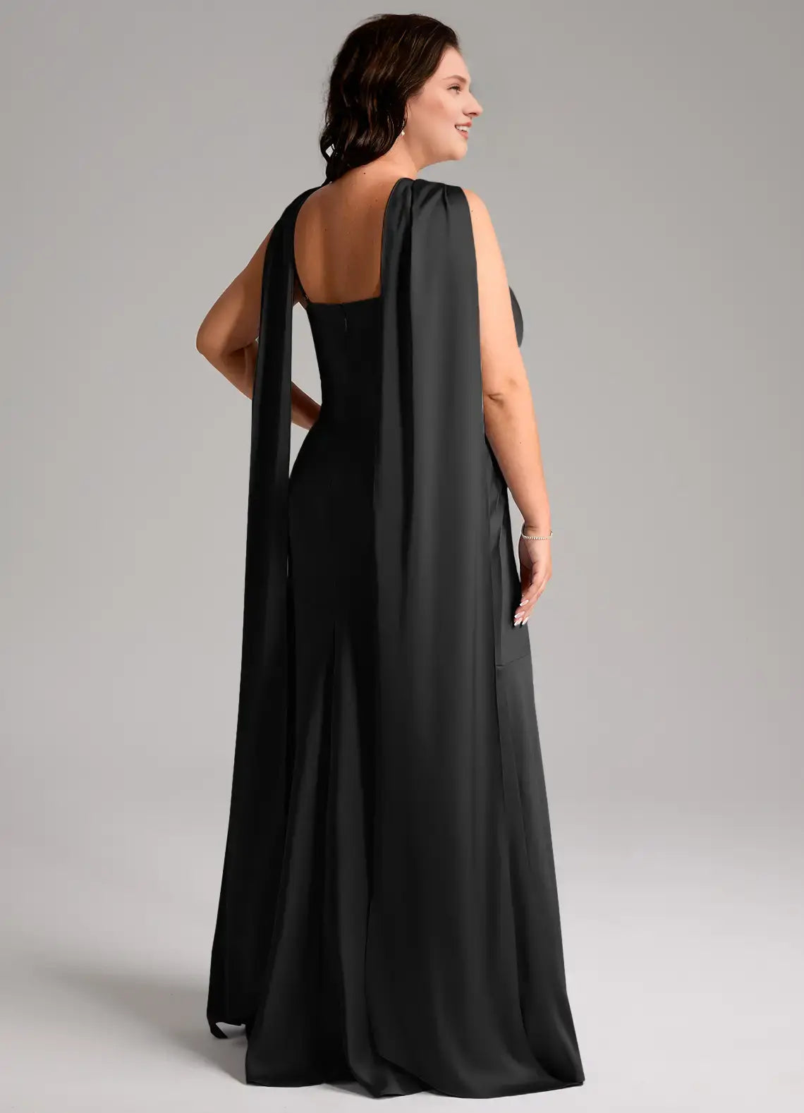 Wedding Guests Dresses Elegant Black Mermaid Halter Cape Sleeveless Side Slit Floor-Length Charming Plus Size Formal Dress Discount Hot Sale Prom Dress