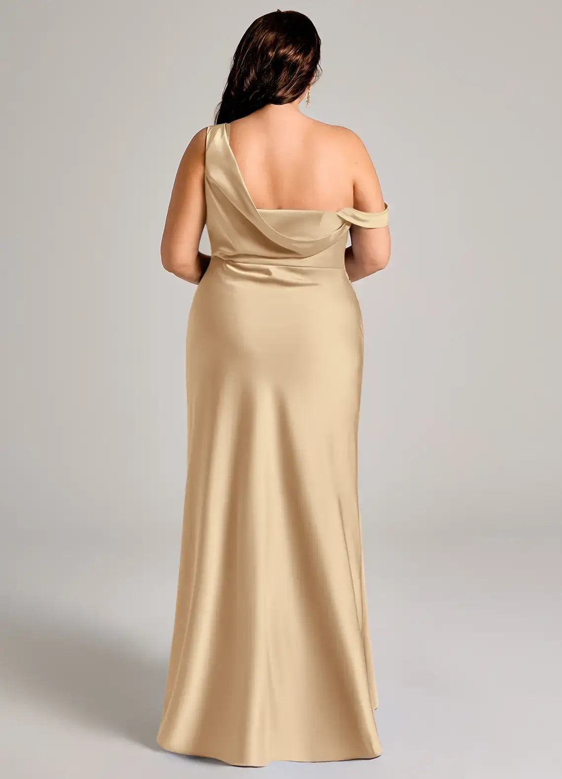 Wedding Guests Dresses Champagne Fashion Mermaid One Shoulder Sleeveless Pleated Backless Side Fork Floor-Length Plus Size Formal Dress Discount Hot Sale Prom Dress