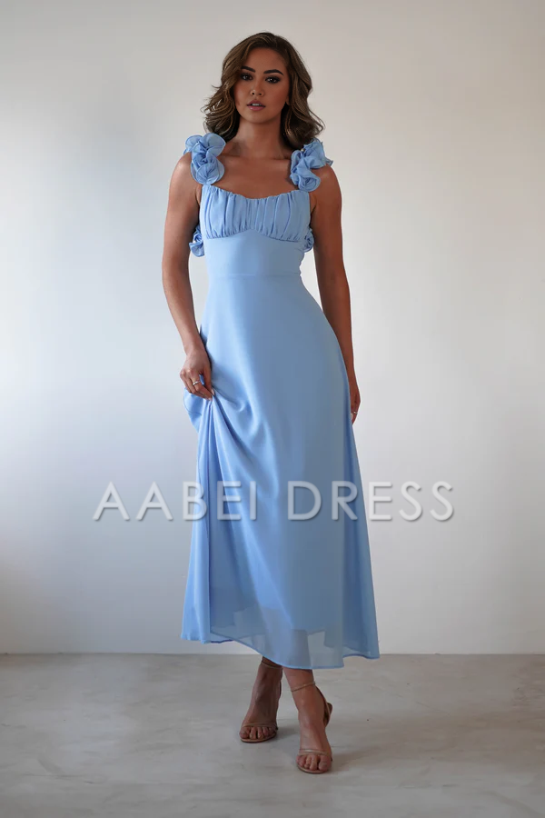 AABEI DRESS Prom Dress Chiffon Cute Ruffle Straps Pleated Bodice Backless Exquisite Elegant Dress