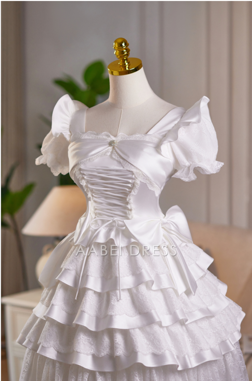 AABEI DRESS New Homecoming Dress Exquisite A-Line Square Neck Short Sleeve Layering Ruched Bow Cute Short Prom Dresse