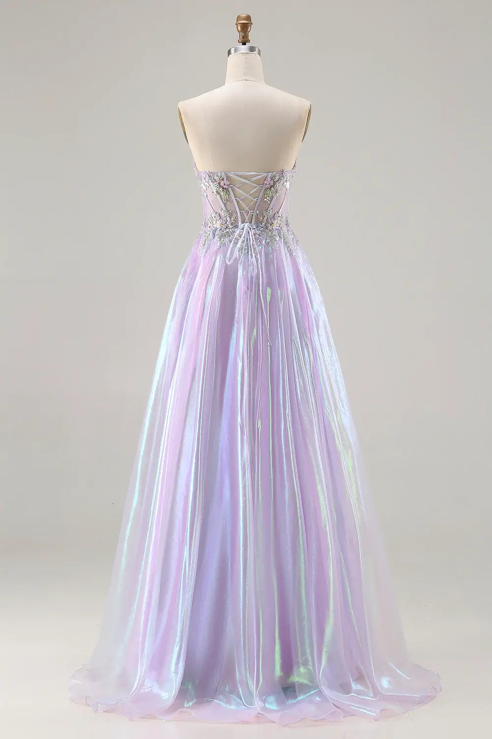 Affordable Luxury Prom Dress Sparkly Purple A Line Strapless Sweetheart Corset with Beading Flower Sleeveless Backless Bargain Long Wedding Guest Dress