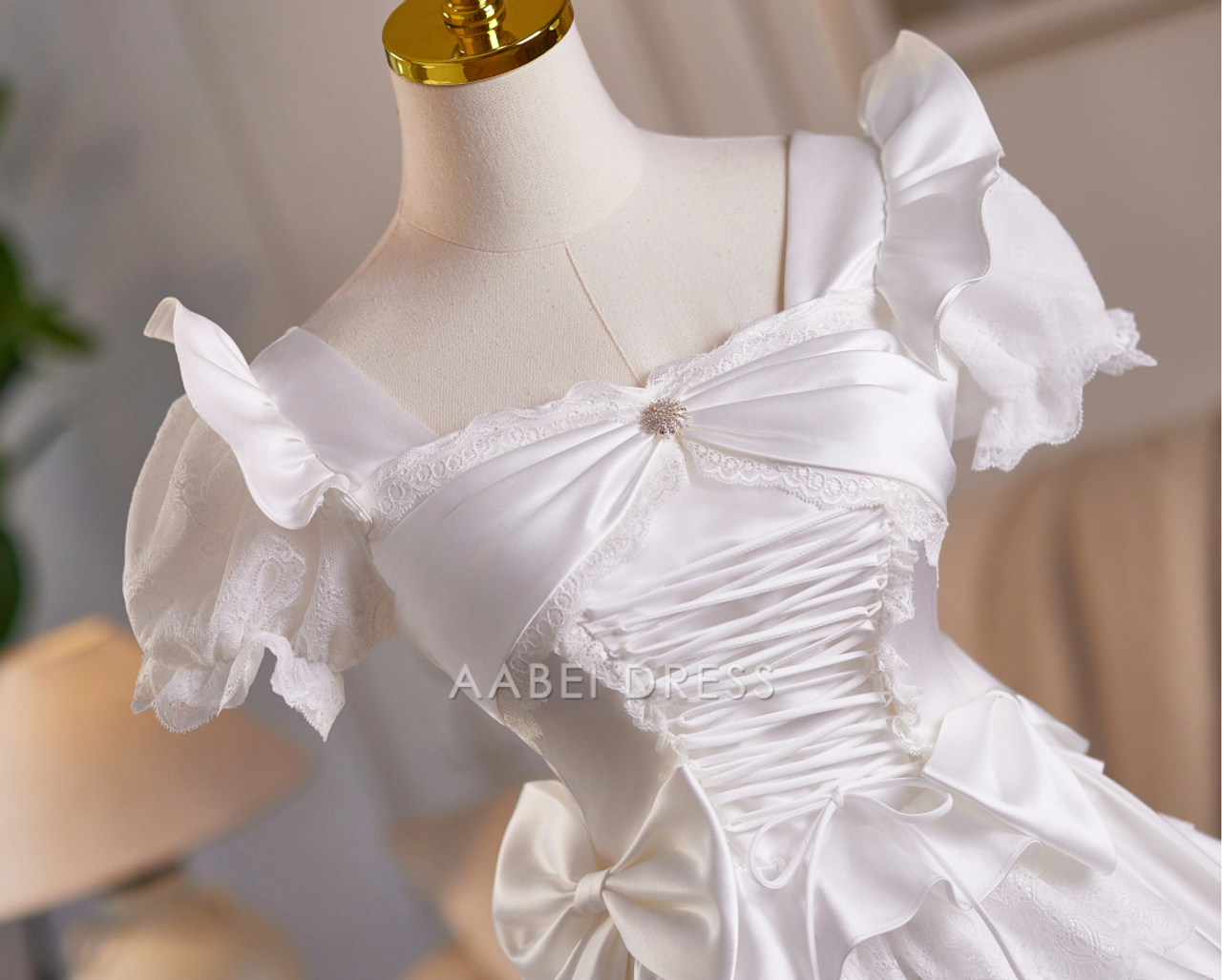 AABEI DRESS New Homecoming Dress Exquisite A-Line Square Neck Short Sleeve Layering Ruched Bow Cute Short Prom Dresse