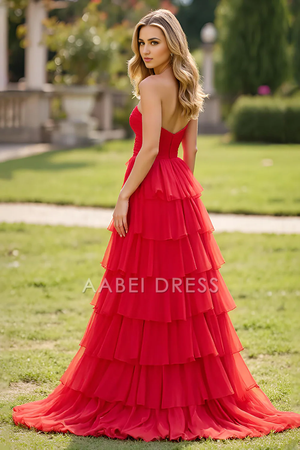 AABEI DRESS Hot Sale Prom Dress Elegant A Line Strapless Square Neck Ruched Tiered With Slit Fashion Long Formal Dress