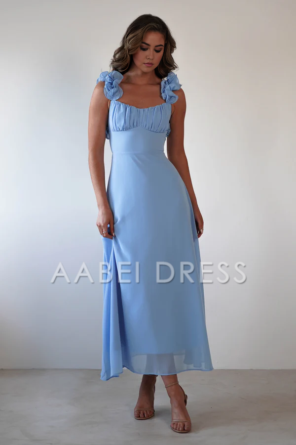 AABEI DRESS Prom Dress Chiffon Cute Ruffle Straps Pleated Bodice Backless Exquisite Elegant Dress