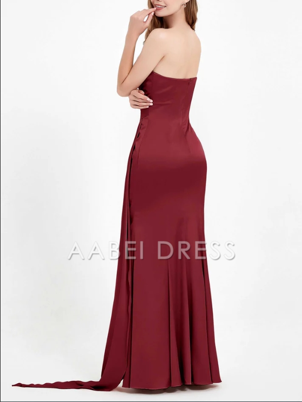 AABEI DRESS Exquisite Sheath One Shoulder Sleeveless Pleated Luxe Long Satin Floor-Length Elegant Evening Dress