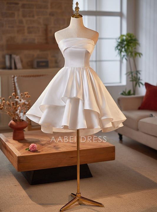 AABEI DRESS New Homecoming Dress Elegant A-Line Strapless Sleeveless Back Lace up Simple Ruched Short Prom Dresse