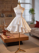 AABEI DRESS New Homecoming Dress Elegant A-Line Strapless Sleeveless Back Lace up Simple Ruched Short Prom Dresse