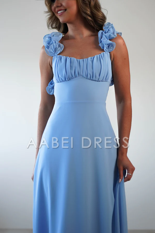 AABEI DRESS Prom Dress Chiffon Cute Ruffle Straps Pleated Bodice Backless Exquisite Elegant Dress