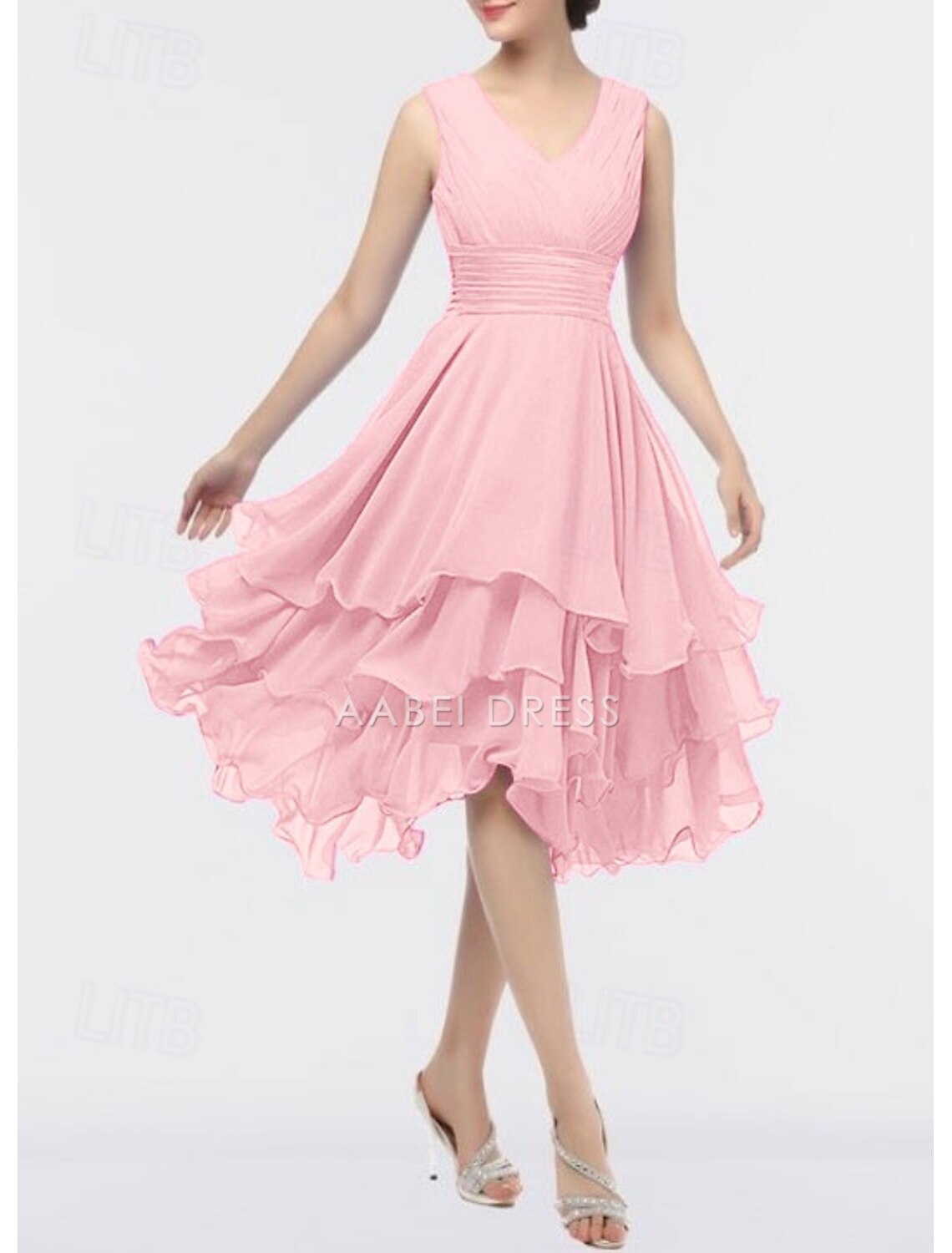 AABEI DRESS New Homecoming Dress A-Line Wedding Guest Dresses Party Dress Asymmetrical Sleeveless V Neck Chiffon with Ruched Tiered Dress Elegant Short Prom Dresses