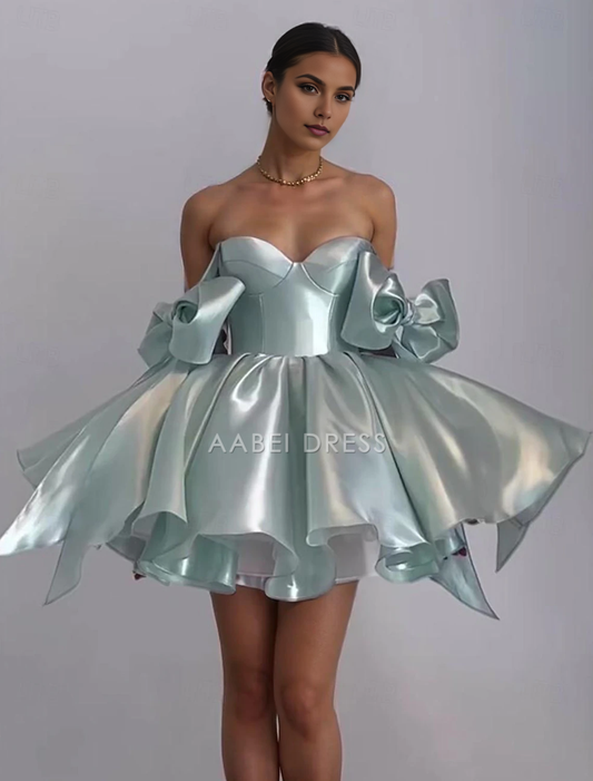 AABEI DRESS New Homecoming Dress A-Line Corsets Dress Holiday Graduation Sleeveless Off Shoulder Satin with Bow(s) Cute Short Prom Dresse