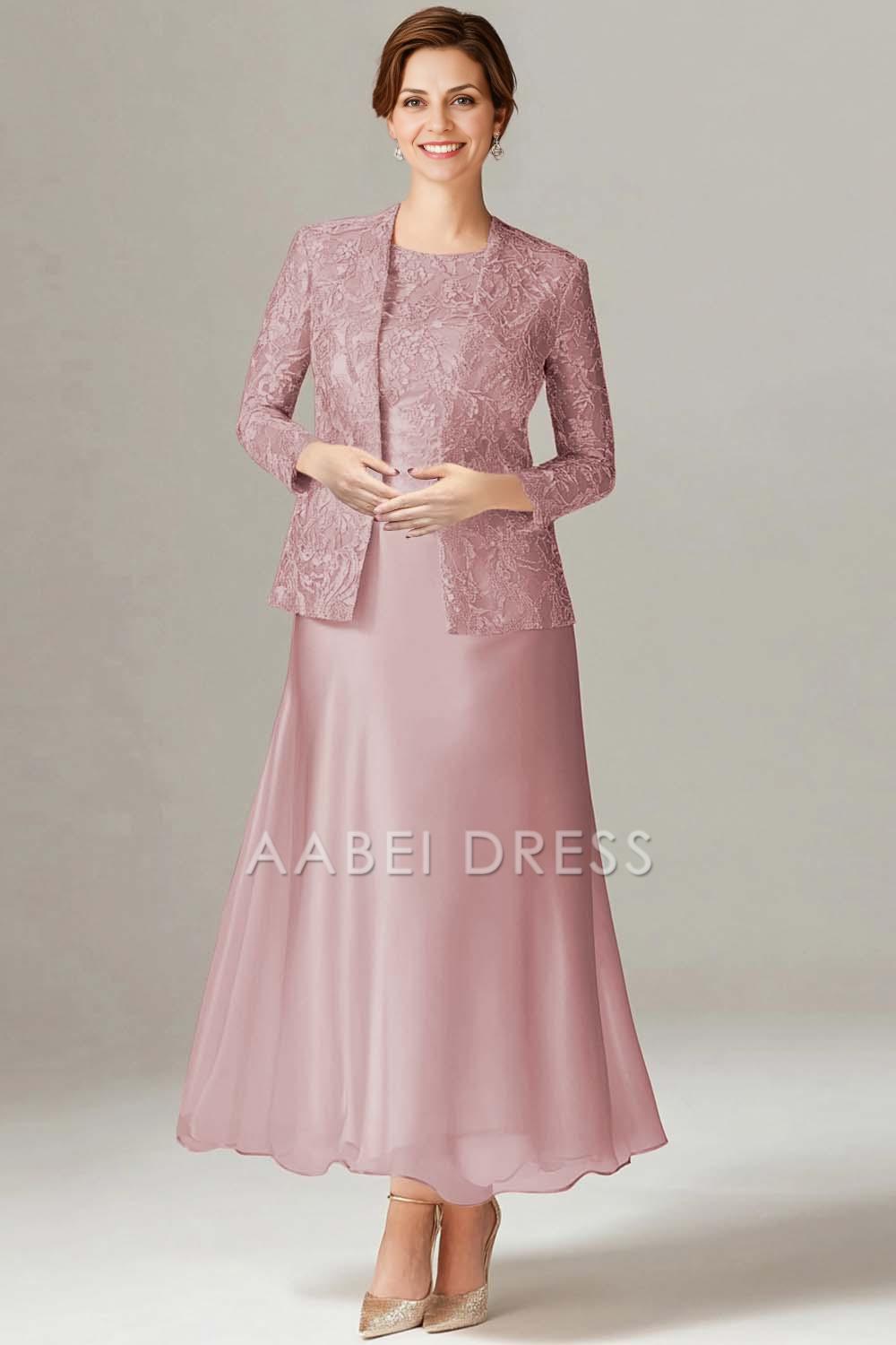 AABEI DRESS Mother Of The Bride Dress A-Line Boat Neck 2-Piece Lace Long Sleeves Fashion Formal Wear Dresses