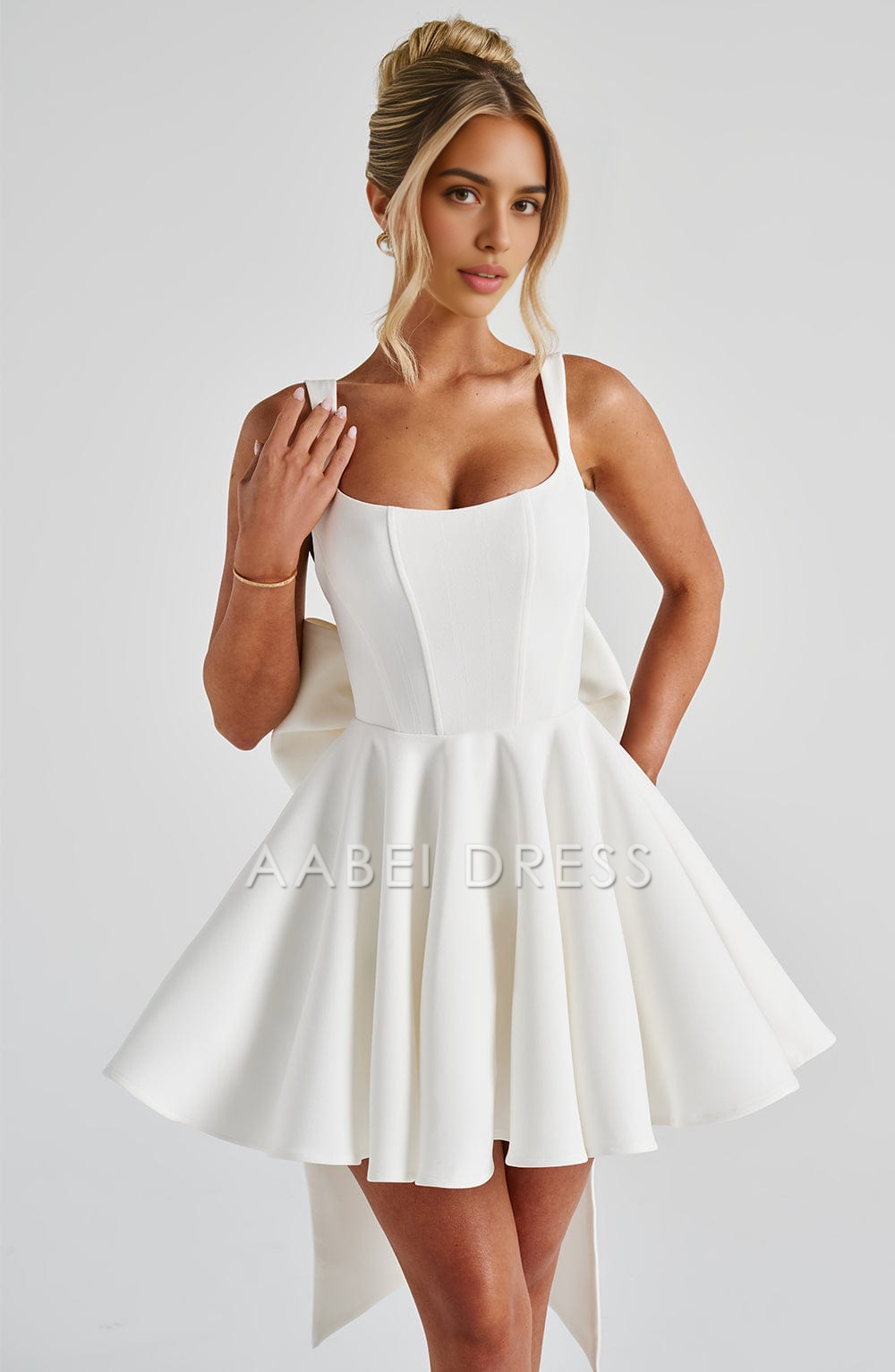 AABEI DRESS Hot Sale Homecoming Dress Fashion Square Neckline Adjustable Shoulder Straps Backless Bow Mini Dress Cute Short Prom Dresse