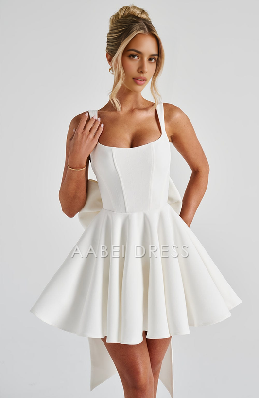 AABEI DRESS Hot Sale Homecoming Dress Fashion Square Neckline Adjustable Shoulder Straps Backless Bow Mini Dress Cute Short Prom Dresse