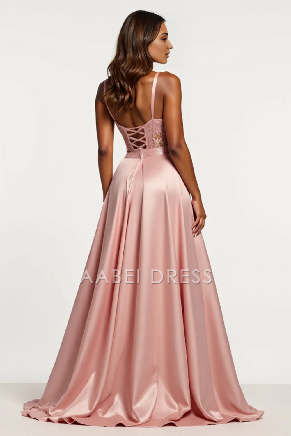 AABEI DRESS Hot Sale Prom Dress Charming A Line V-Neck Spaghetti Strap Corset Backless With Slit Long Formal Dress