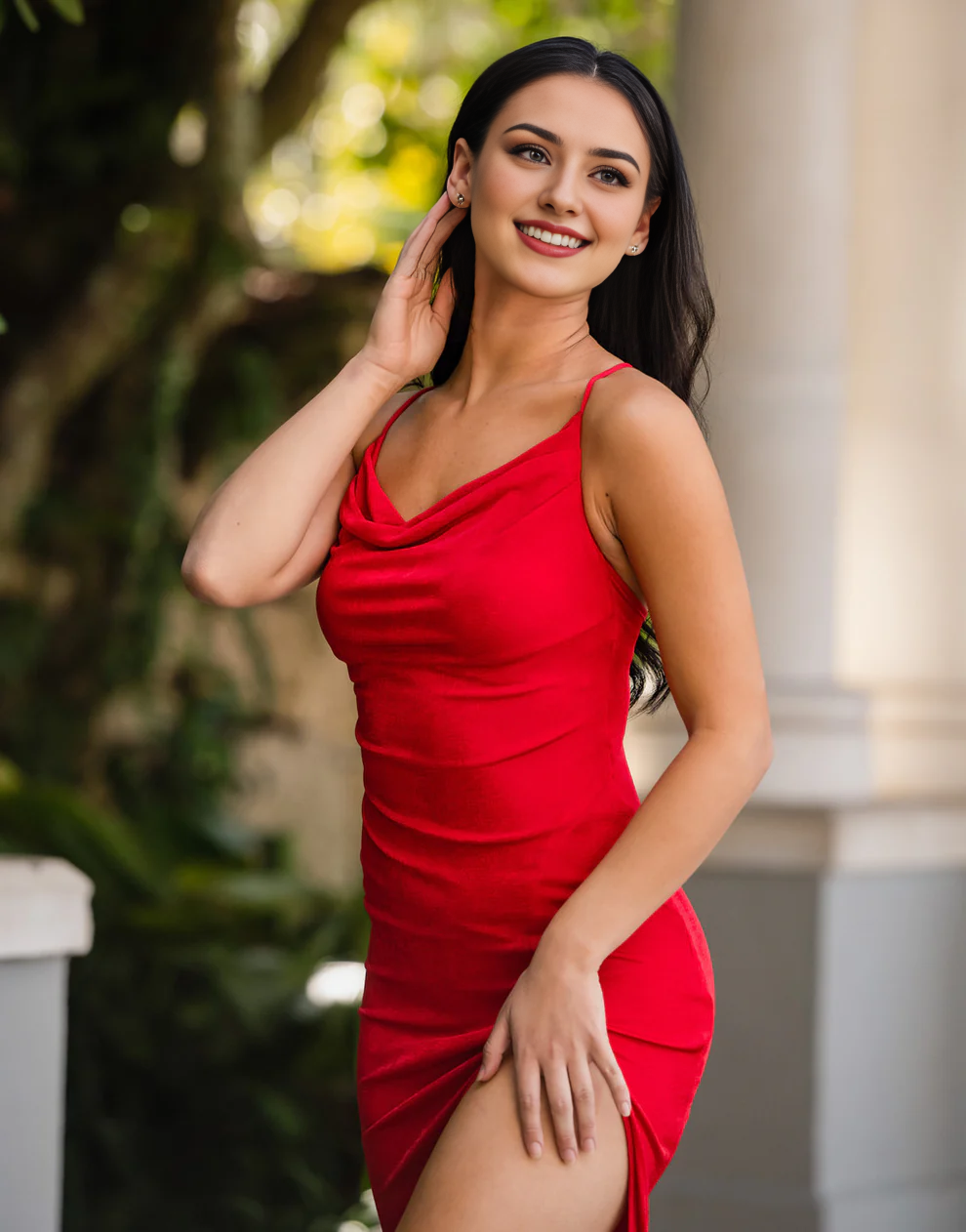 Evening Dress Midi Length Slip Dress Adjustable Spaghetti Straps Leg Slit Backless Formal Wear Dresses
