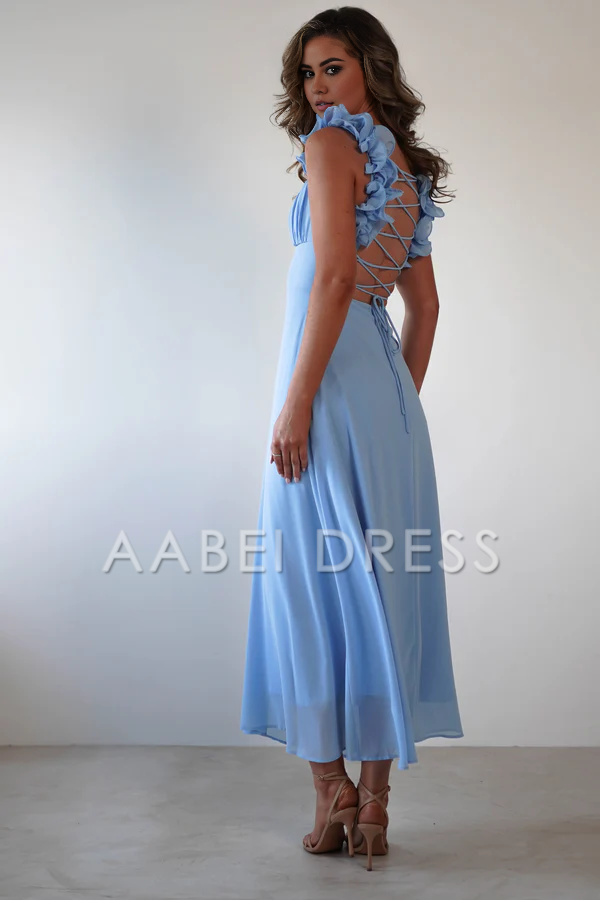 AABEI DRESS Prom Dress Chiffon Cute Ruffle Straps Pleated Bodice Backless Exquisite Elegant Dress