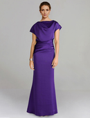 AABEI DRESS Wedding Guest Dress Fashion Sheath Off Shoulder Short Sleeve Floor Length Ruched Solid Color Elegant Mother of the Bride Dress