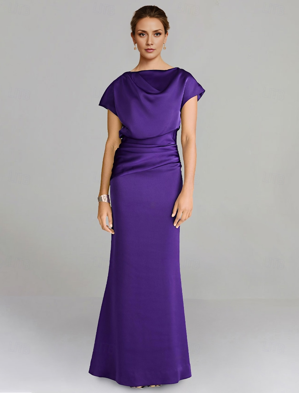 AABEI DRESS Wedding Guest Dress Fashion Sheath Off Shoulder Short Sleeve Floor Length Ruched Solid Color Elegant Mother of the Bride Dress