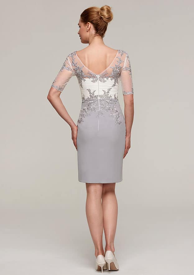 Classic Vintage Wedding Guest Dresses Chiffon Sheath/Column V Neck Short Sleeve Pleated Lace Appliqued With Half Sleeve Jacket Two-Piece Knee-Length Bargain Mother of the Bride Dress
